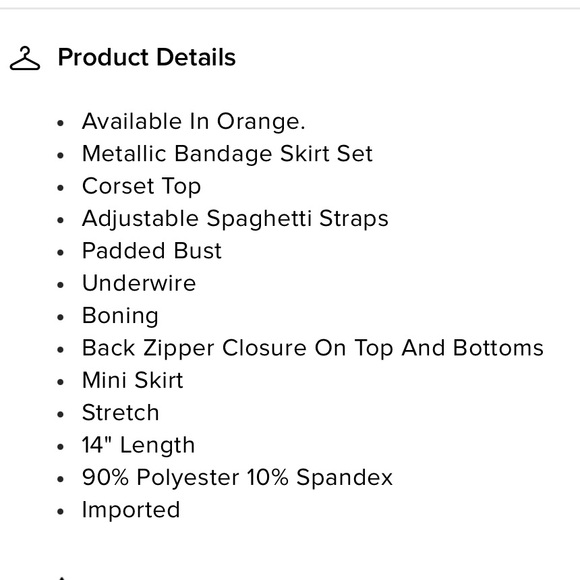 Metallic Bandage Orange Skirt Set - Picture 4 of 7